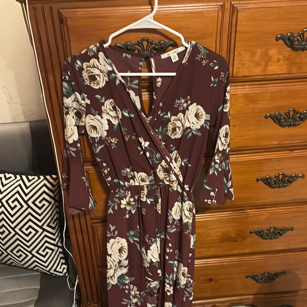 Floral Wrap Dress - Burgundy and White